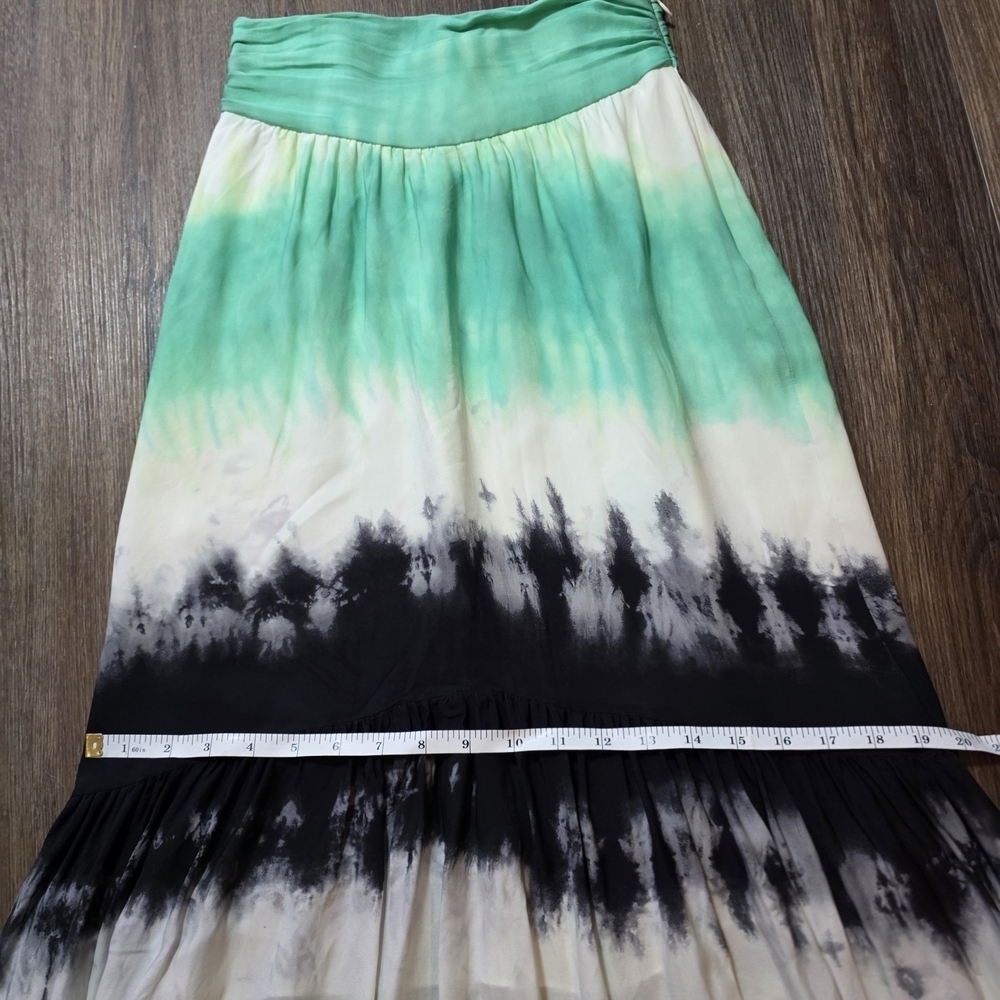 A.L.C. 100% Silk Boho Maxi Skirt  Tie Dye Ombre Tiered Flowy Lined Womens Sz 2 - Picture 5 of 12